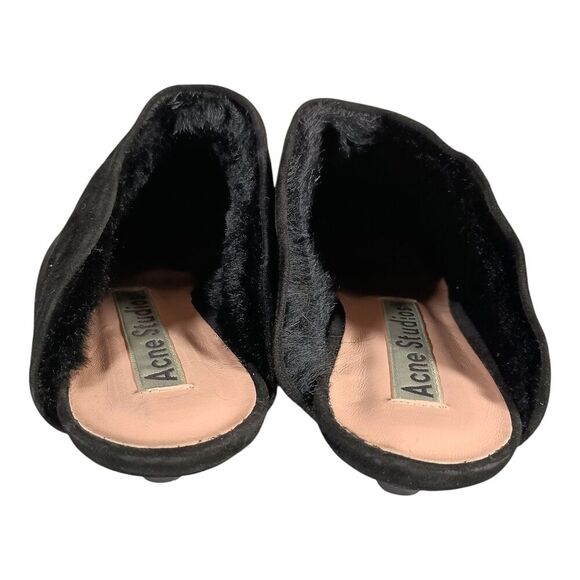 Acne Studios Slides Mules Pointed Toe Kitten Heel Fur Lined Suede Black 35/US 5 - Picture 9 of 11
